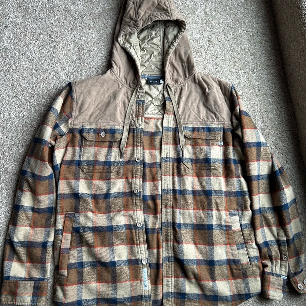 Marmot flannel with quilted hood.